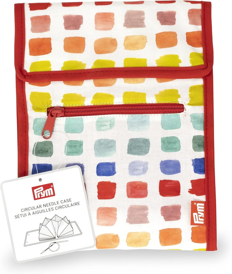 PRYM Circular Knitting Needle Case – 9” x 7-1/4” Fan-Fold Organizer with 10 Pockets, Magnetic Closure & Zip Accessory Pocket - Rainbow Specks - Image 1