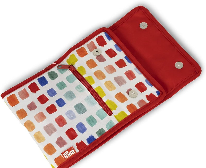 PRYM Circular Knitting Needle Case – 9” x 7-1/4” Fan-Fold Organizer with 10 Pockets, Magnetic Closure & Zip Accessory Pocket - Rainbow Specks - Image 4
