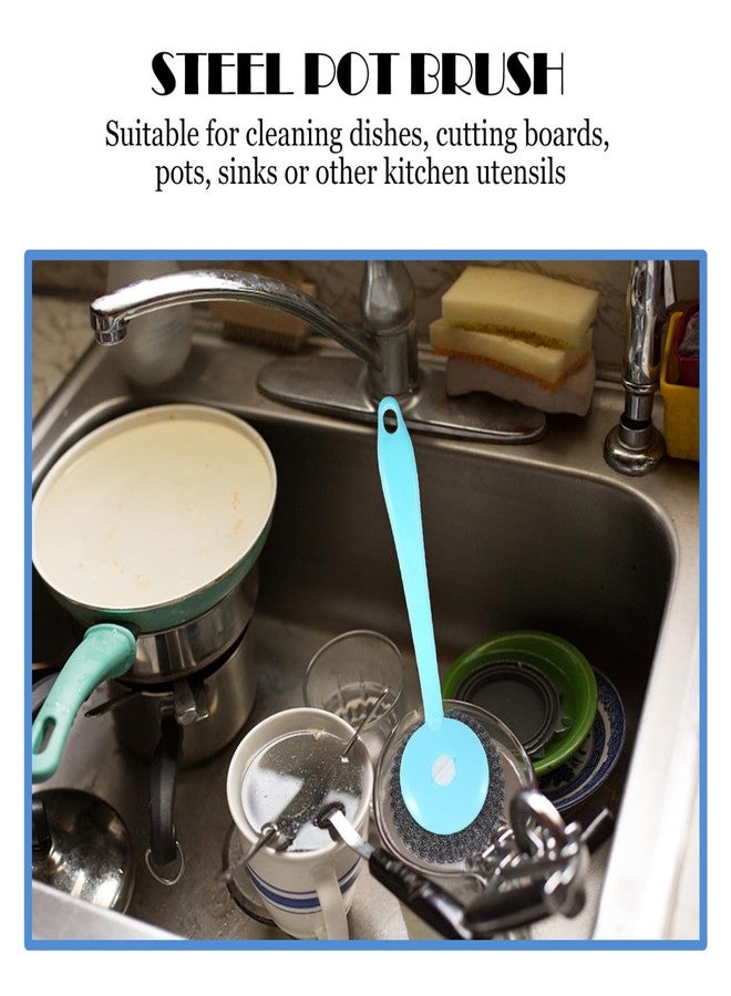 PACKOVE Kitchen Pot Scrubber with Handle and 8 Stainless Steel Wire Balls Dish Cleaning Brush for Pots Pans Sinks 9.64X3.14X2.55In - Image 3