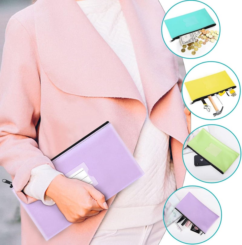 Sinzip 4 Pack Bank Deposit Money Bag, Heavy Duty Leatherette Security Zipper Wallet with Clear Window, Coin Bag, Cash Bag, Tool Pouch, Assorted Colors (4 Pack Mix-Color03) - Image 3