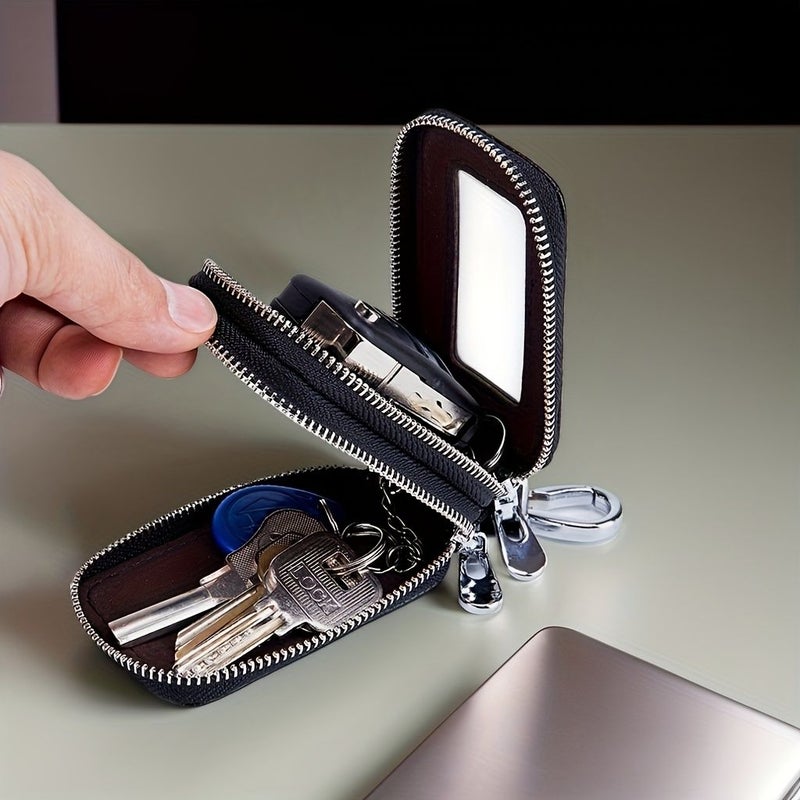 Royal Blue Genuine PU Leather Double Layer Key Protection Cover Mini Car Storage Bag - Image 1