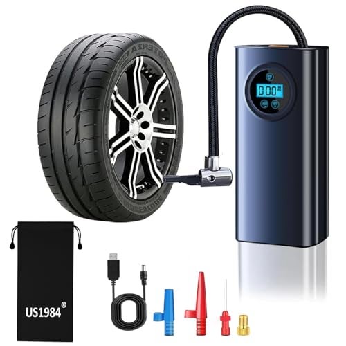 US1984 Air Compressor Tyre Inflator for Car, Rechargeable Electric Portable Air Pump, 2X Faster, 150PSI, Auto Off, Accurate Pressure Display, Smart Tyre Inflator for Cars, Bikes, Cycle, Inflatables - Image 1
