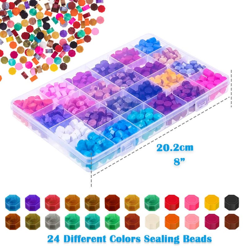 PAXCOO 624Pcs Sealing Wax Beads, Sealing Wax for Wax Seal Stamp, Hexagon Wax Seal Beads with A Wax Spoon and 4Pcs Tea Candles (24 Colors) - Image 3