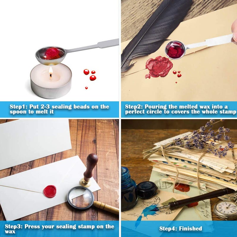 PAXCOO 624Pcs Sealing Wax Beads, Sealing Wax for Wax Seal Stamp, Hexagon Wax Seal Beads with A Wax Spoon and 4Pcs Tea Candles (24 Colors) - Image 4