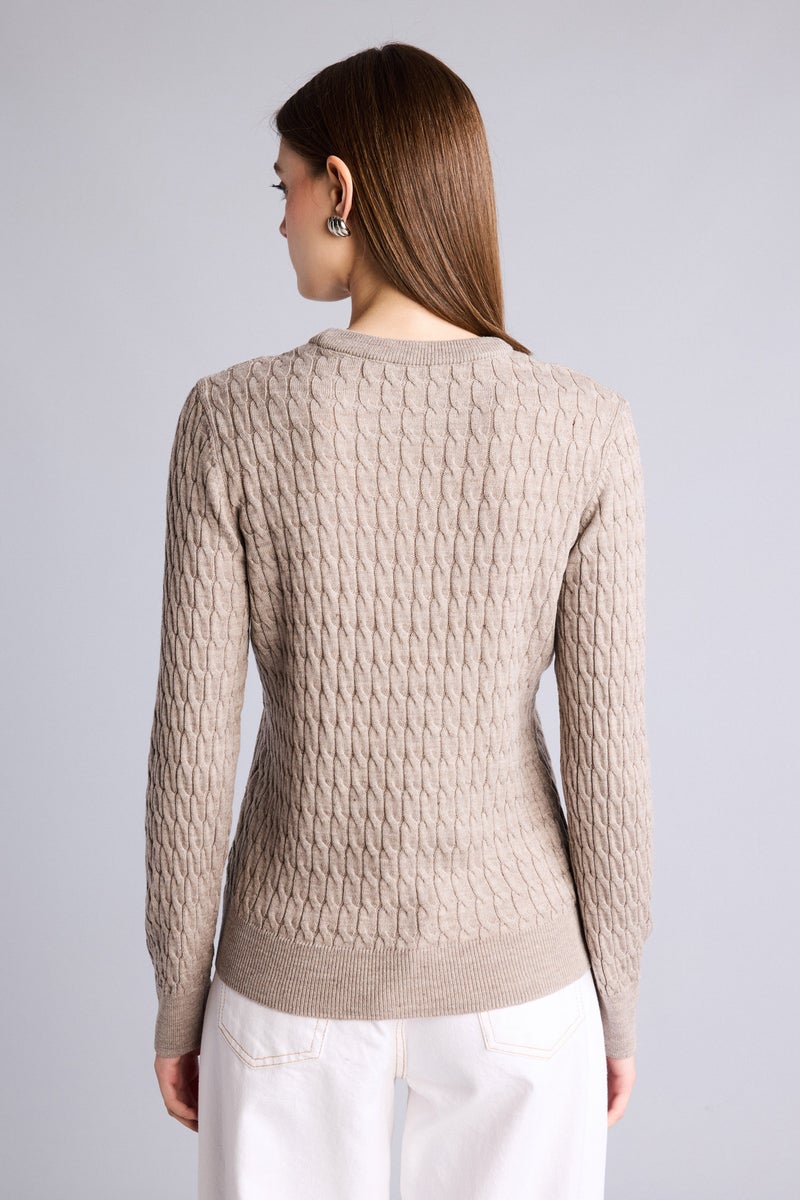 DeFacto Beige Woman Regular Fit Beige Crew Neck Sweater Casual - Image 5