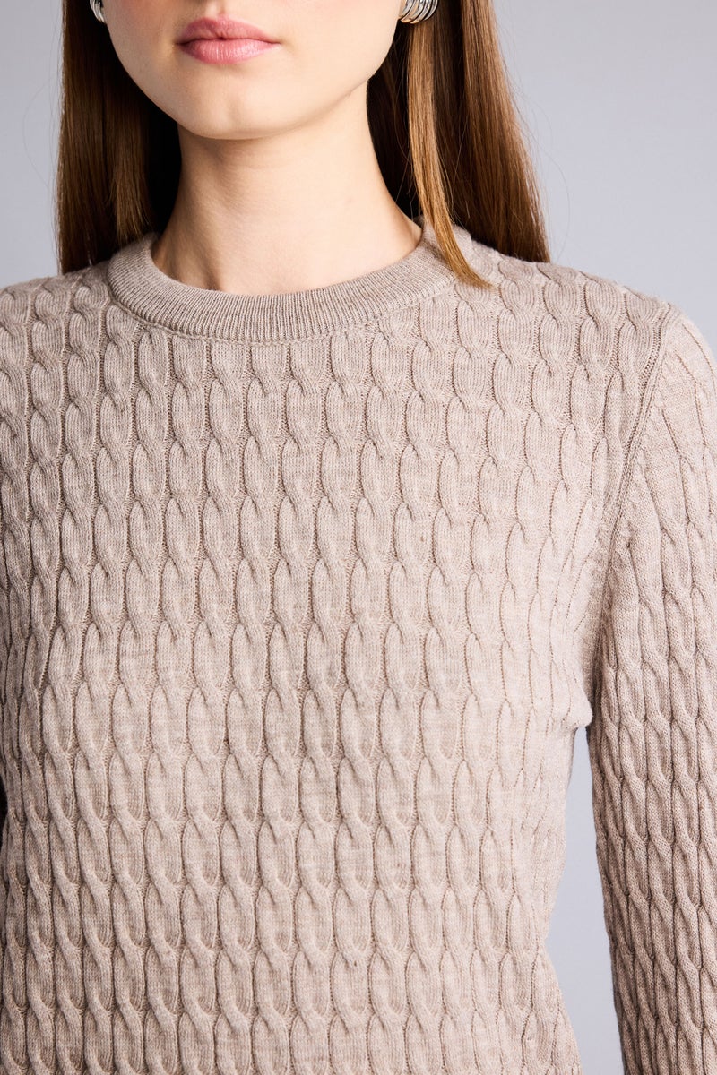 DeFacto Beige Woman Regular Fit Beige Crew Neck Sweater Casual - Image 4