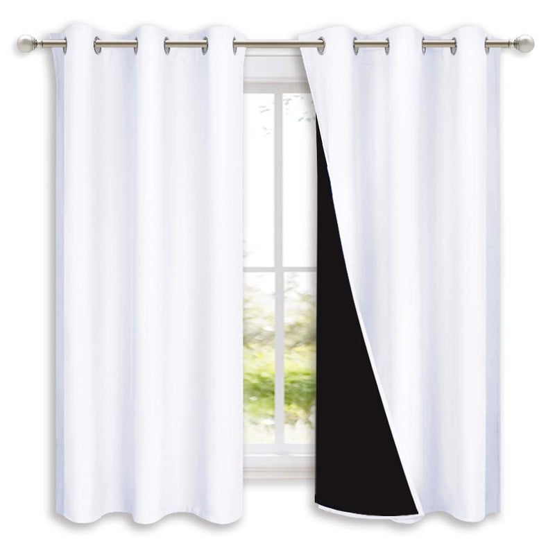 NICETOWN Pure White 100% Blackout Lined Curtains, 2 Thick Layers Completely Blackout Window Treatment Panels Thermal Insulated Drapes for Kitchen (1 Pair, 42-inch Width x 63-inch Length Each Panel) - Image 1
