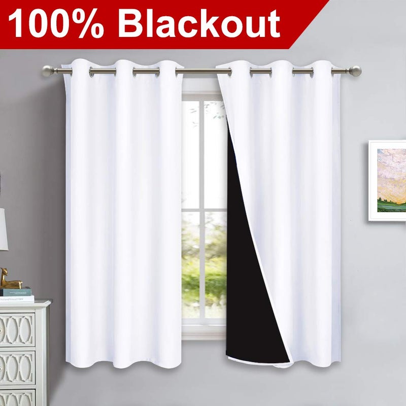 NICETOWN Pure White 100% Blackout Lined Curtains, 2 Thick Layers Completely Blackout Window Treatment Panels Thermal Insulated Drapes for Kitchen (1 Pair, 42-inch Width x 63-inch Length Each Panel) - Image 2