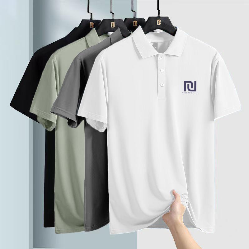 تي شيرت بولو رجالي قصير الأكمام من حرير الجليد بدون آثار بلون موحد صيفي قابل للتنفس عادي فضفاض أنيق يتناسب مع كل شيء - Image 3