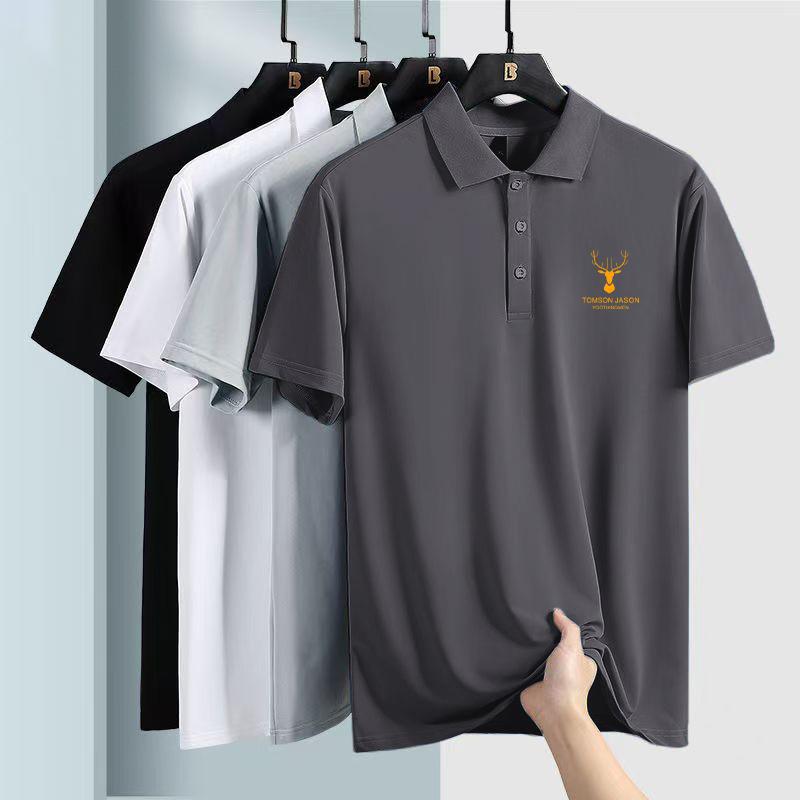تي شيرت بولو رجالي قصير الأكمام من حرير الجليد بدون آثار بلون موحد صيفي قابل للتنفس عادي فضفاض أنيق يتناسب مع كل شيء - Image 4