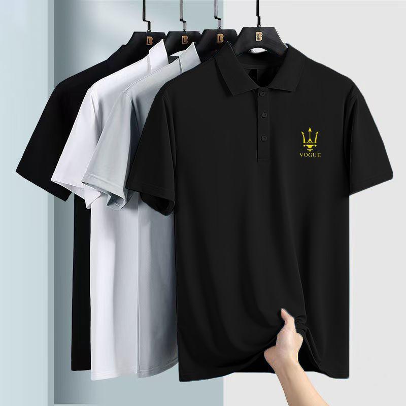 تي شيرت بولو رجالي قصير الأكمام من حرير الجليد بدون آثار بلون موحد صيفي قابل للتنفس عادي فضفاض أنيق يتناسب مع كل شيء - Image 2