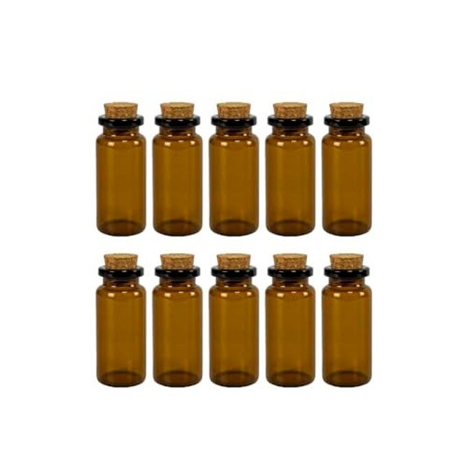 Jarvials 10ml Small Brown Glass Bottles with Corks Dark Brown Mini Corks Bottles Amber Glass Vials for Arts Crafts Wedding Decoration Party,50 Pcs - Image 1