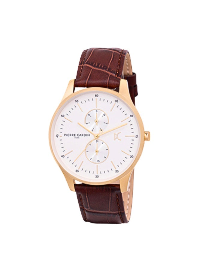 PIERRE CARDIN LUXURY TIMEPIECE - ELEGANT GOLD & BROWN LEATHER MEN'S WATCH - Image 1