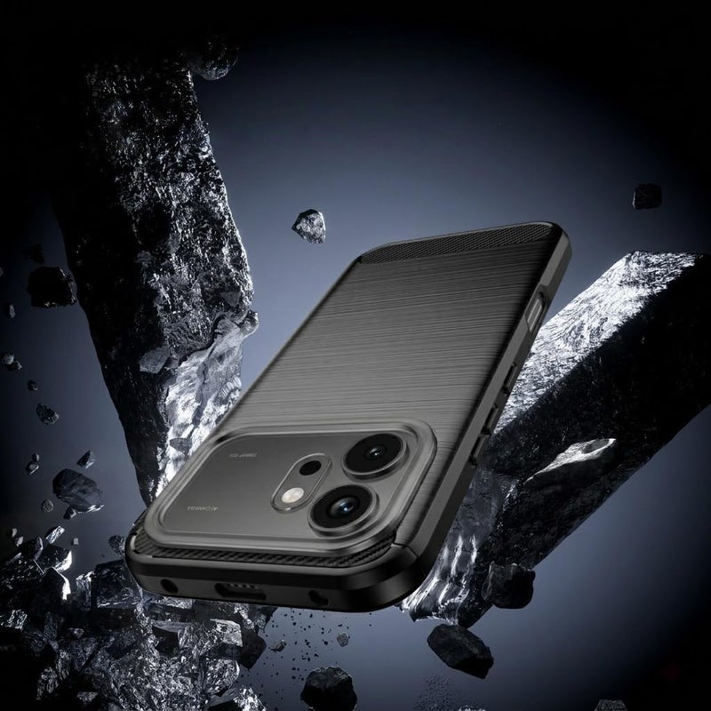 بارالونا غطاء لـ Honor 600، [مقاوم للصدمات بدرجة عسكرية]، غطاء هاتف نحيف بنسيج ألياف الكربون، مقاوم للخدوش وخفيف الوزن - أسود - Image 3