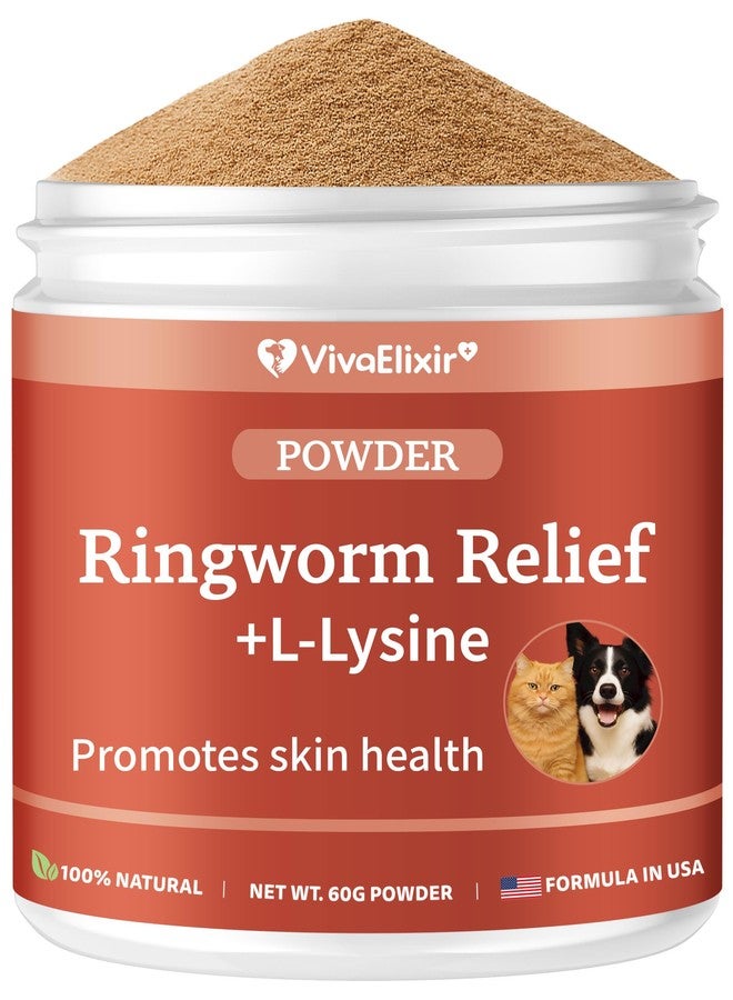 VivaElixir Ringworm Support Powder for Cats and Dogs – Fast Acting Relief of Itch/Redness/Fluff/Plaques – Allergy & Immune Support – L-Lysine, Beta-Glucan, Turmeric 95%, Chelated Zinc & Biotin – 60g Powder - Image 1