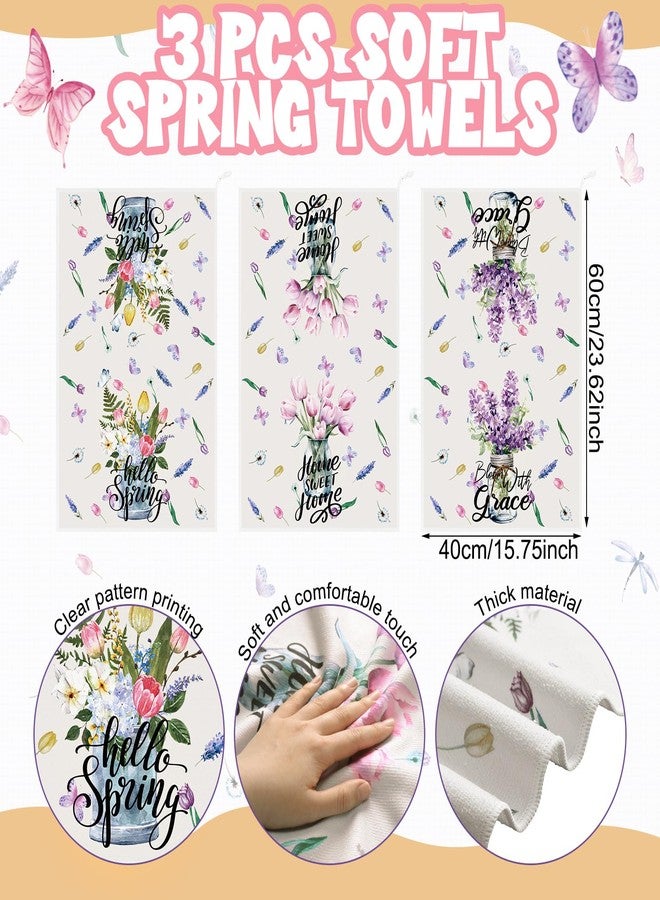 Drydiet 7 Pcs Spring Floral Shower Curtain Set Hello Spring Tulip Design with Non-Slip Rugs Bath Towels U-Shaped Mat Toilet Lid Cover and 12 Hooks 71x71 Inch Waterproof for Home Bathroom Decor - Image 5