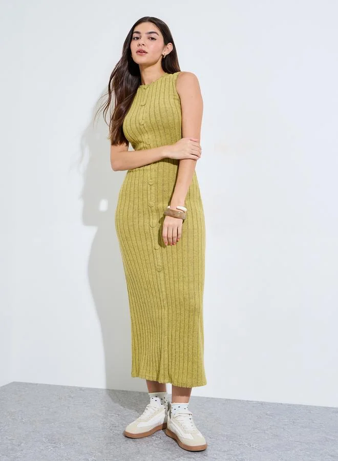 ستايلي Green Rib Sleeveless Sheath Maxi Dress
