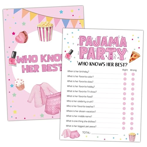 Levitatinyear Slumber Party Games, Who Knows Her Best Pajama Party Game for Adults, 30 Sleepover Games Cards (5" X 7"), Sleepover Birthday Party Favors Supplies Decorations -14 - Image 1