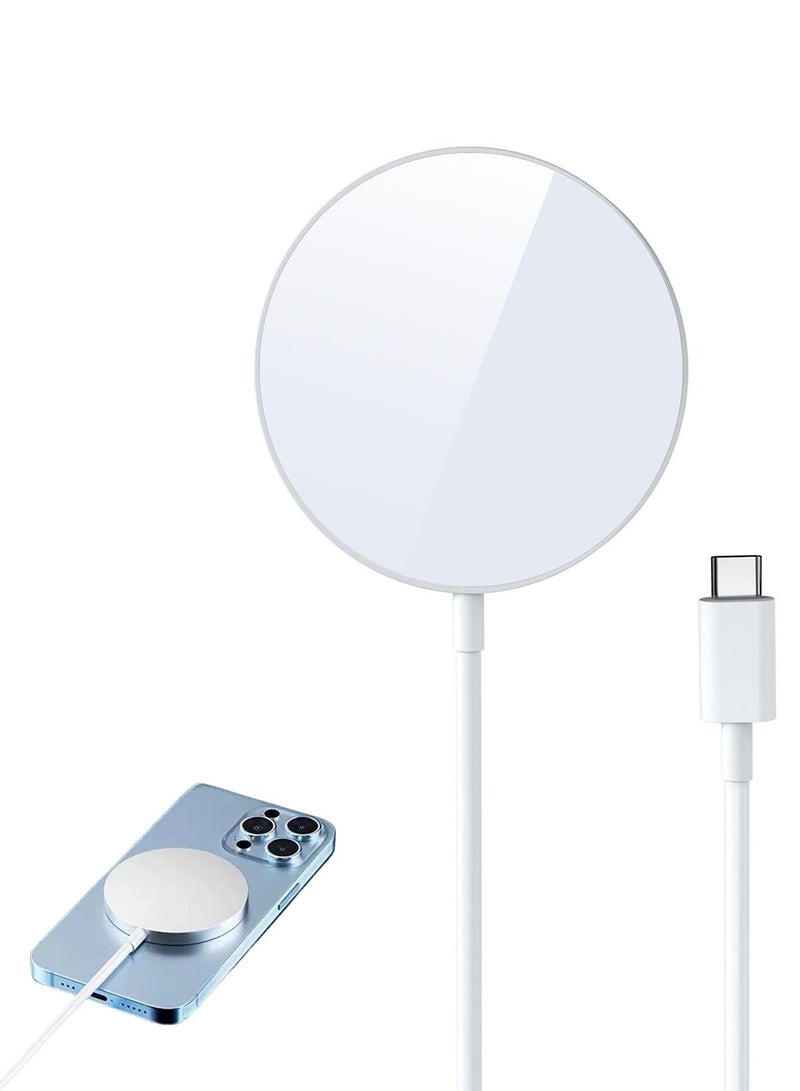 FDTY شاحن لاسلكي مغناطيسي بقوة 15 واط - شاحن MagSafe - قاعدة شحن سريع متوافقة مع سلسلة هواتف iPhone 17/16/15/14/13/12 وAirPods 2 و3 Pro - قاعدة MagSafe مزودة بمصباح LED (أبيض) - Image 1