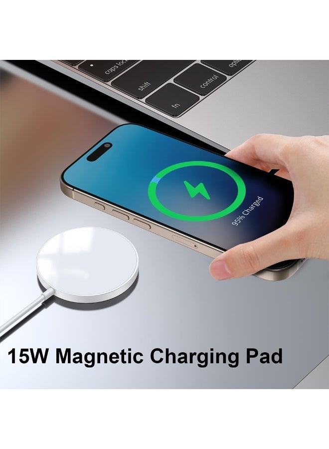 FDTY شاحن لاسلكي مغناطيسي بقوة 15 واط - شاحن MagSafe - قاعدة شحن سريع متوافقة مع سلسلة هواتف iPhone 17/16/15/14/13/12 وAirPods 2 و3 Pro - قاعدة MagSafe مزودة بمصباح LED (أبيض) - Image 3