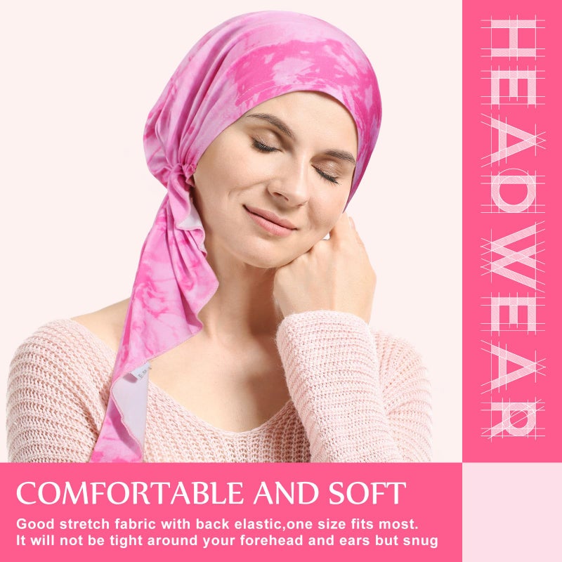 Halfchet 4 Pcs Chemo Headwear for Women Pre Tied Cancer Caps Cotton Head Scarf Turbans for Women Patients Gifts(Tie Dye) Multicolor - Image 3
