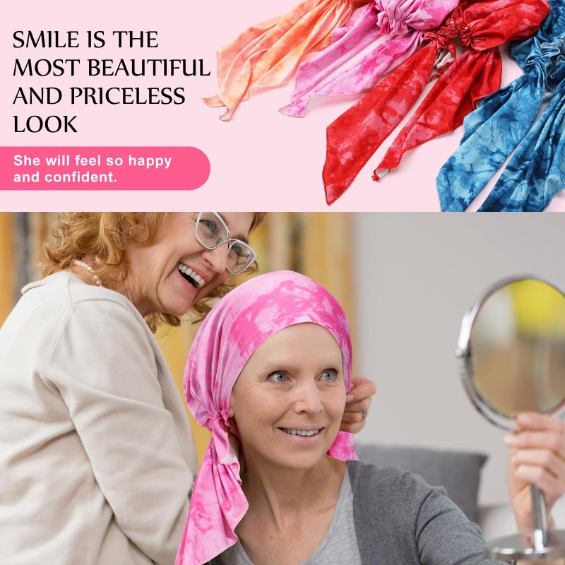 Halfchet 4 Pcs Chemo Headwear for Women Pre Tied Cancer Caps Cotton Head Scarf Turbans for Women Patients Gifts(Tie Dye) Multicolor - Image 2