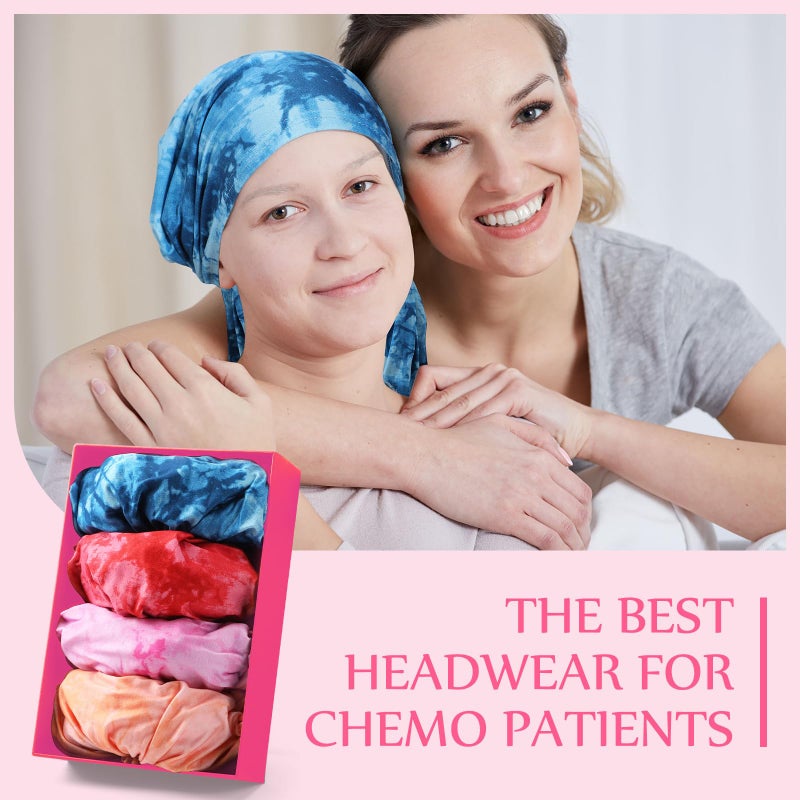 Halfchet 4 Pcs Chemo Headwear for Women Pre Tied Cancer Caps Cotton Head Scarf Turbans for Women Patients Gifts(Tie Dye) Multicolor - Image 5