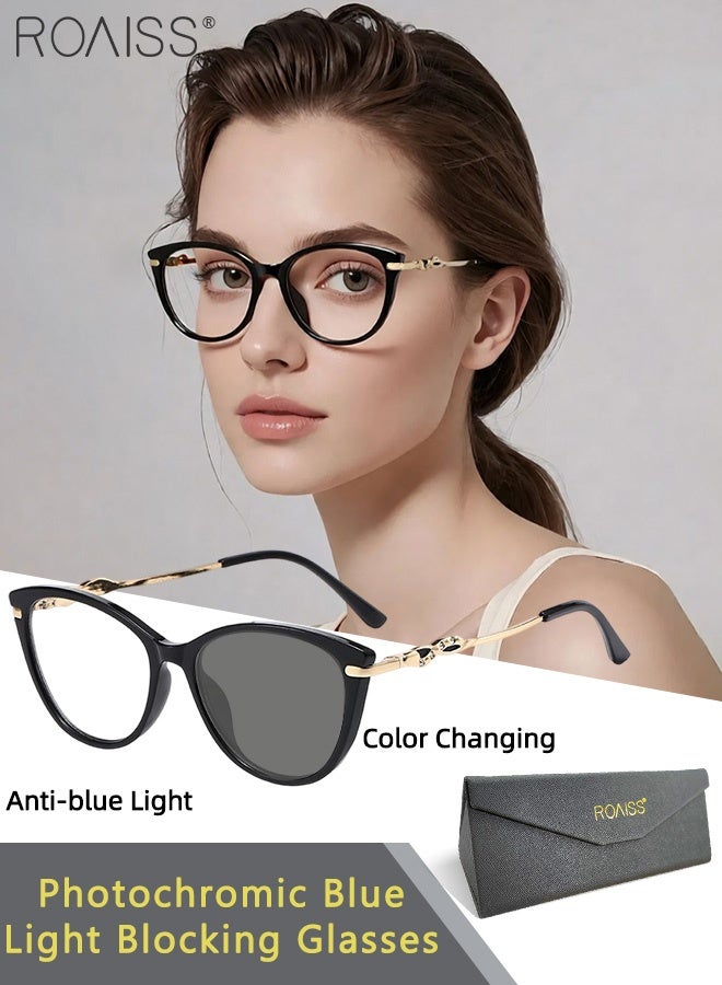 roaiss Stylish Blue Light Glasses for Woman Blue Light Filter Computer Reading Gaming TV Phones Cat Eye Photochromic Eyeglasses Anti Eyestrain Headache Eyewear 52mm - Image 1