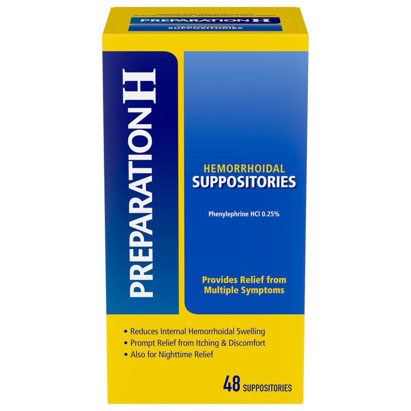 PREPARATION H Hemorrhoid Symptom Treatment Suppositories, Burning, Itching and Discomfort Relief (48 Count) - Image 1