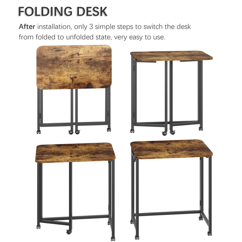 4NM 23.6" Mobile Small Rolling Computer Desk, Folding Laptop Cart Table with Wheels, Portable Office Desk for Small Space Couch Bed - Rustic Brown and Black - Image 5