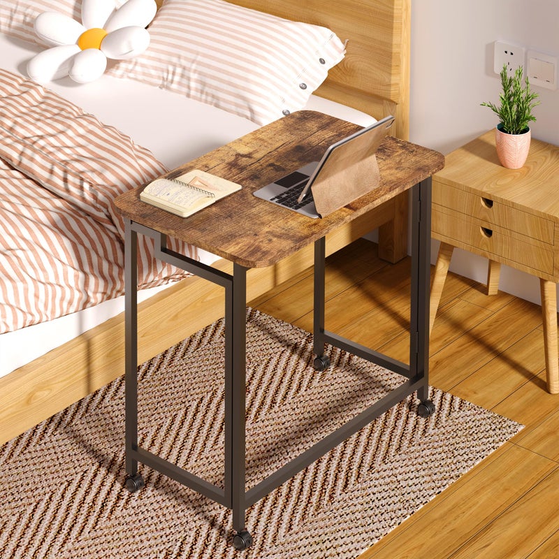4NM 23.6" Mobile Small Rolling Computer Desk, Folding Laptop Cart Table with Wheels, Portable Office Desk for Small Space Couch Bed - Rustic Brown and Black - Image 2