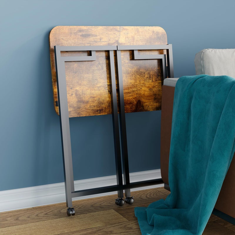 4NM 23.6" Mobile Small Rolling Computer Desk, Folding Laptop Cart Table with Wheels, Portable Office Desk for Small Space Couch Bed - Rustic Brown and Black - Image 3