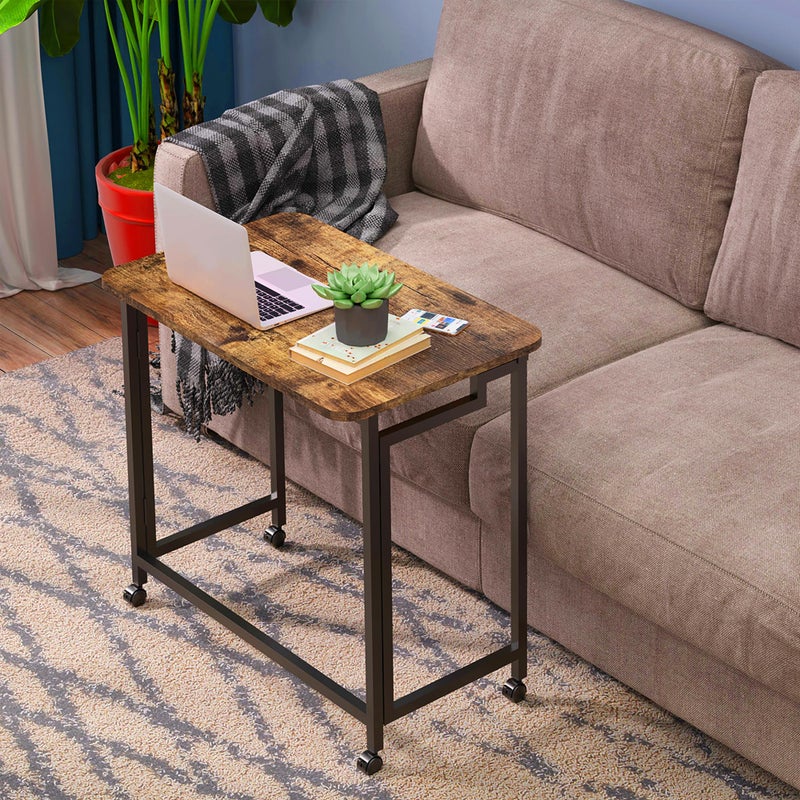 4NM 23.6" Mobile Small Rolling Computer Desk, Folding Laptop Cart Table with Wheels, Portable Office Desk for Small Space Couch Bed - Rustic Brown and Black - Image 4