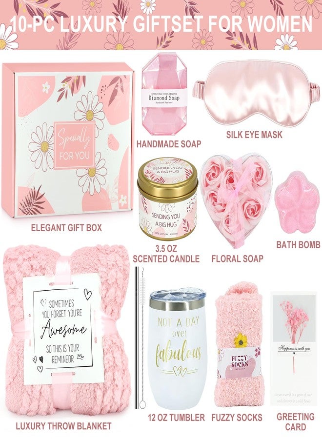 RidaaFri Birthday Gifts for Women, Self Care Get Well Soon Gifts Basket for Women, Flower Relaxing Spa Gift Basket Bath Set,Unique Luxury Self Care Box Gift for Mom Her Wife Sister Girlfriend, Girl Friend Pink - Image 2