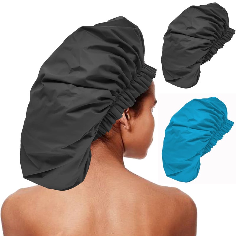 ELEBOX 2 Pack Premium Collection Super Jumbo Shower Cap Extra Large Shower Caps for Braids Shower Bonnets Women Waterproof Hair Caps for Spa Salon Shower Hat XLarge BlackBlue
