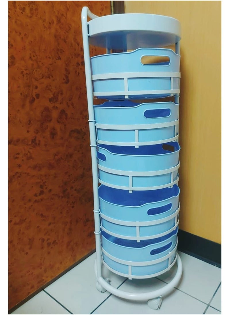 Generic - 5-Tier Rotating Storage Rack with Removable Basket White/Blue - Image 1