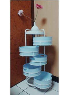 5-Tier Rotating Storage Rack with Removable Basket White/Blue