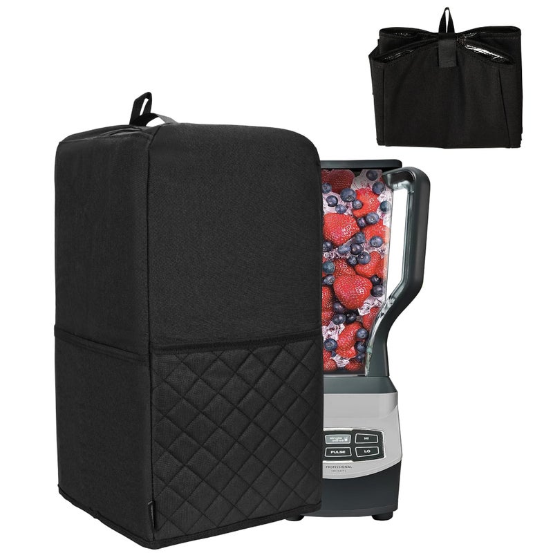 CROTIRAD Hanging Blender Cover Compatible with Ninja BL660 Blender Foldable Dust Cover with Accessory Pockets for Kitchen Blender Black Quilted - Image 2