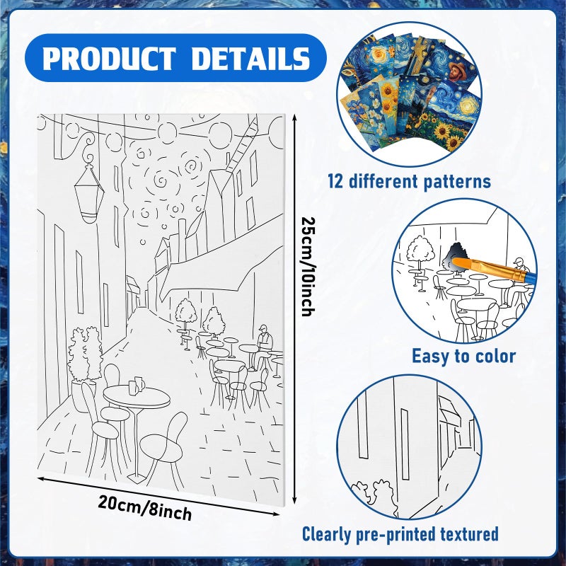 Tinlade 12 Pcs 7.9 x 9.8 Inch Pre Drawn Canvases for Painting Pre Stretched Canvas DIY Coloring Outline Painting Boards for Beginners Adults (Starry Style) - Image 2