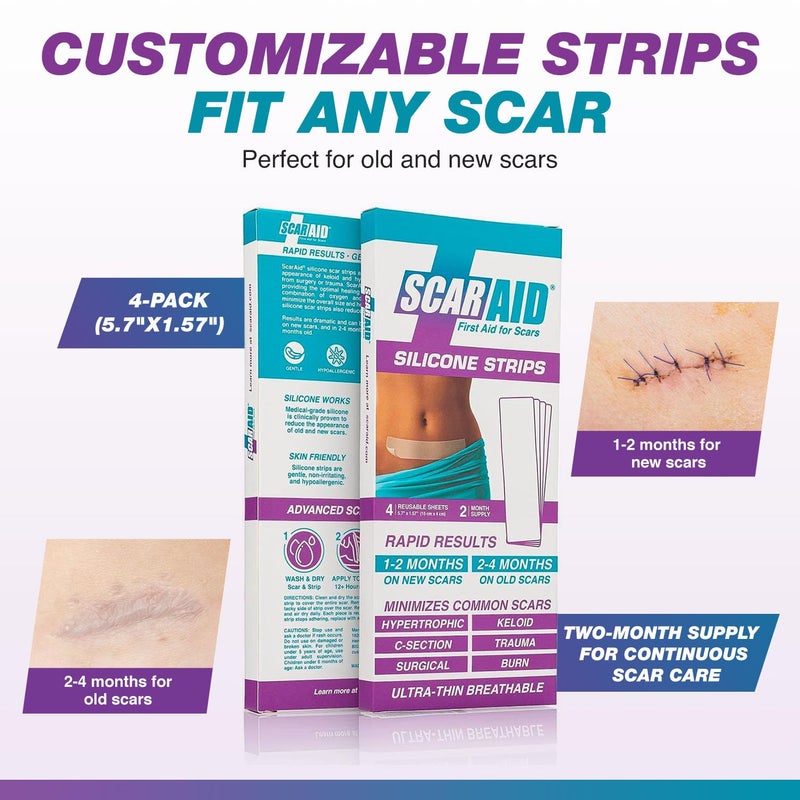 ScarAid أوراق جل السيليكون لعلاج الندبات - مثبتة سريرياً - قابلة لإعادة الاستخدام، قابلة للغسل وقابلة للتخصيص لندبات أكثر سلاسة ونعومة - مثالية للندبات الجديدة والقديمة - آمنة لجميع أنواع البشرة - Image 3
