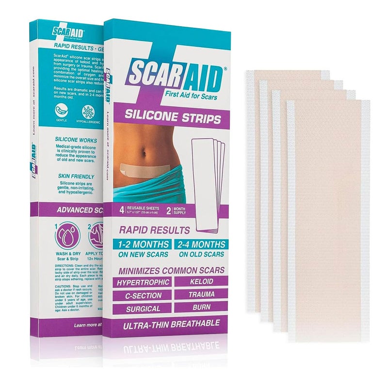 ScarAid أوراق جل السيليكون لعلاج الندبات - مثبتة سريرياً - قابلة لإعادة الاستخدام، قابلة للغسل وقابلة للتخصيص لندبات أكثر سلاسة ونعومة - مثالية للندبات الجديدة والقديمة - آمنة لجميع أنواع البشرة - Image 1