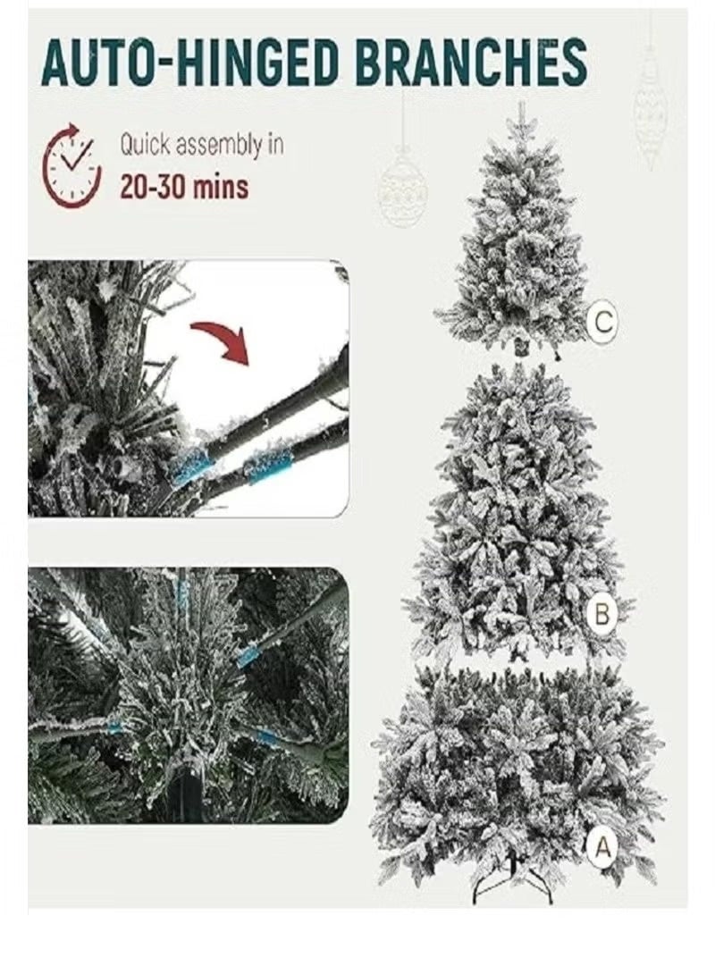 Snow White Christmas Tree 7 Feet Holiday Snow Spruce Tree for Home and Office 210cm tall with 1100 branch limbs complete, easy to assemble, metal stand - Image 3