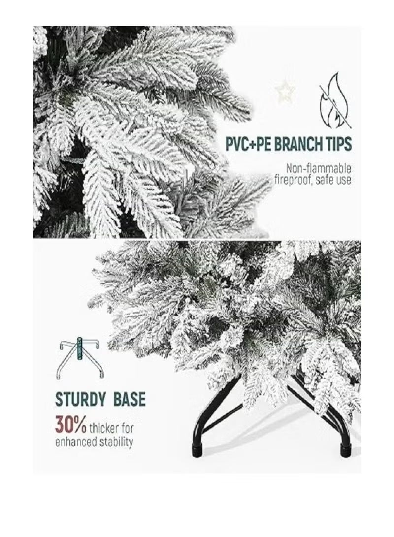 Snow White Christmas Tree 7 Feet Holiday Snow Spruce Tree for Home and Office 210cm tall with 1100 branch limbs complete, easy to assemble, metal stand - Image 4