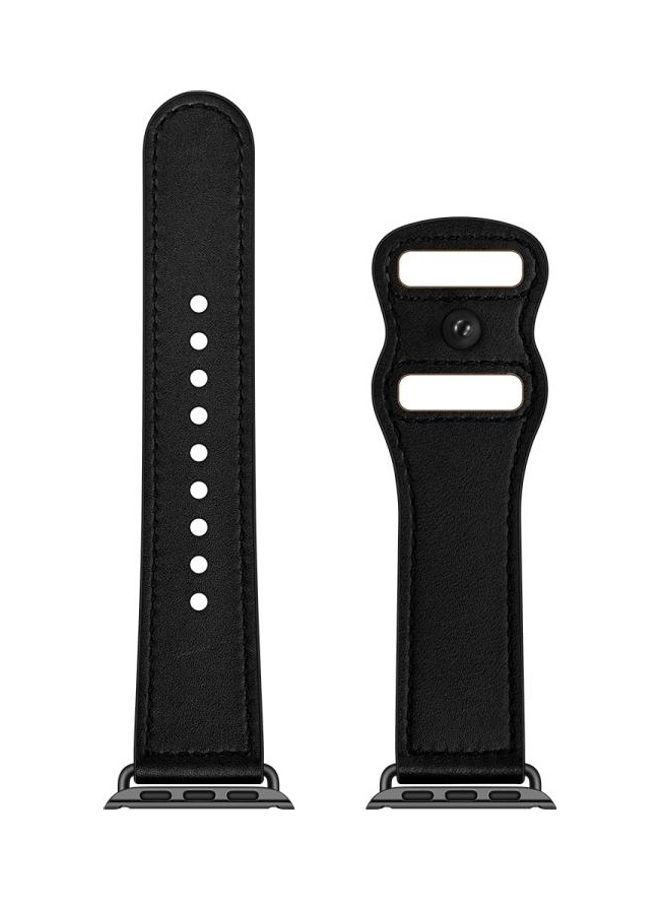 NIBEMINENT Double Hole Leather Watchband For Apple Watch Series 7/6/SE/5/4/3/2/1 45/44/42mm Black  - Image 4