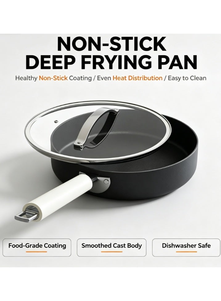 Non-Stick Deep Frying Pan with Tempered Glass Lid, Multi-Purpose Saute Skillet, Food-Grade Nonstick Coating, Even Heat Distribution, Dishwasher Safe, Compatible with Induction & Gas Stoves - Image 1