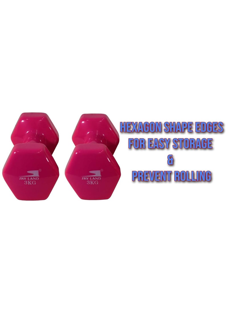 Sky Land Classical Dumbbells Hand Weights Set of 2 - Vinyl Coated Exercise & Fitness Dumbbell for Home Gym Equipment Workouts Strength Training, 3Kg X 2, EM-9219R-3  - Image 4