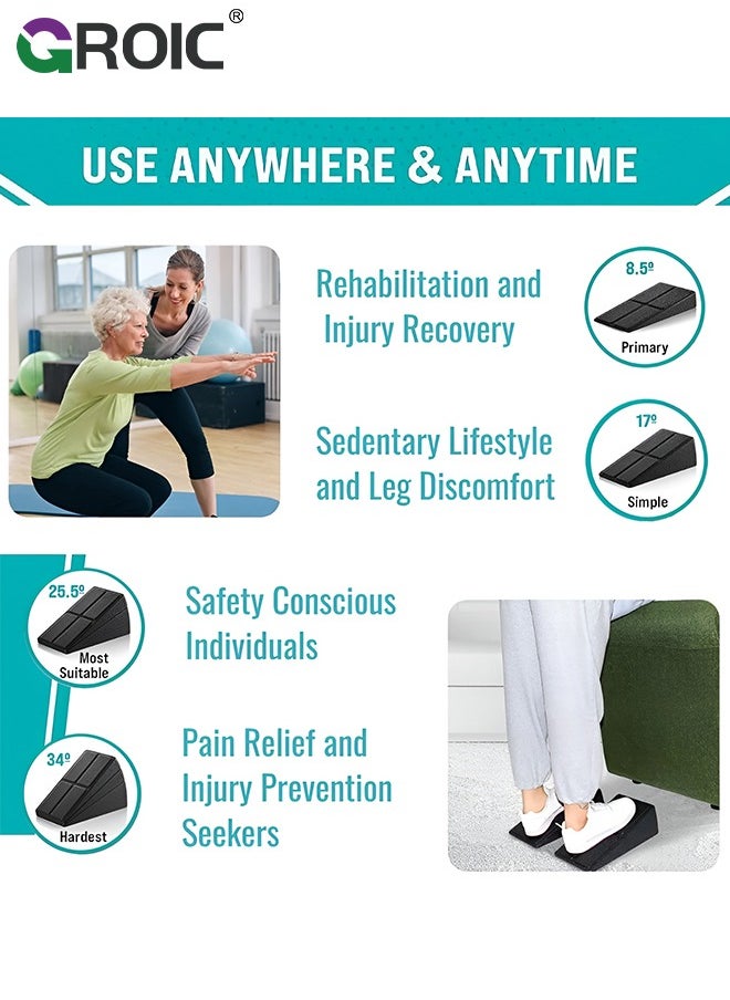 GROIC Squat Wedge Block 3 Pcs Adjustable Slant Board for Calf Stretching Foot Stretcher for Physical Home Therapy Stretch Equipment for Squat Ankle Incline Foam Boards Wedge Calve Raise Blocks  - Image 2