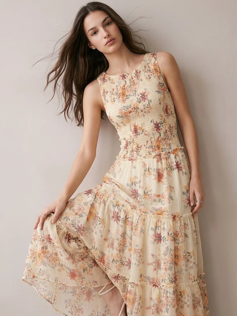 Outzidr pale yellow floral Multi Printed Maxi Dress for Women | Best Price UAE