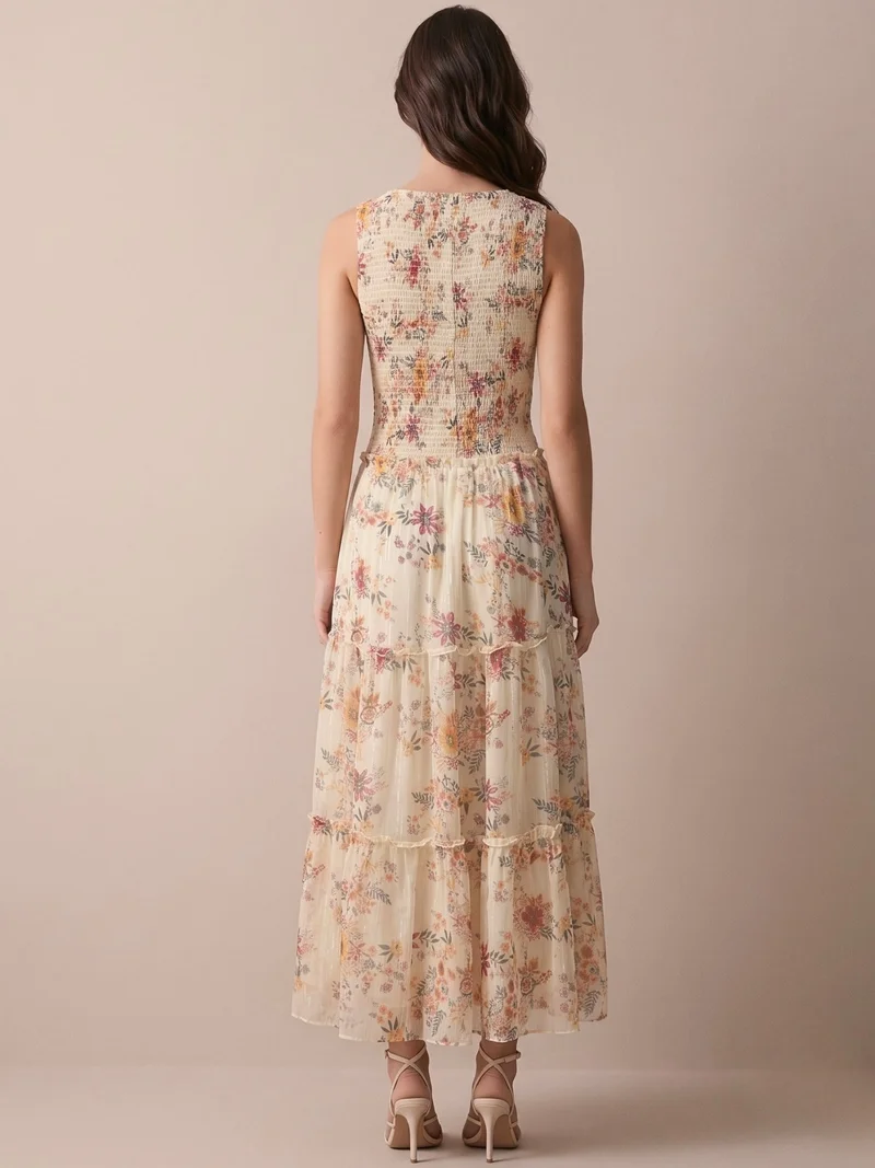 Outzidr pale yellow floral Multi Printed Maxi Dress for Women | Best Price UAE
