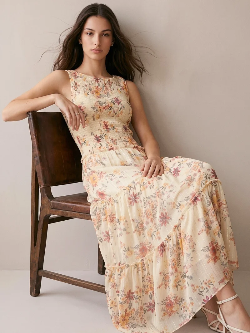 Outzidr pale yellow floral Multi Printed Maxi Dress for Women | Best Price UAE